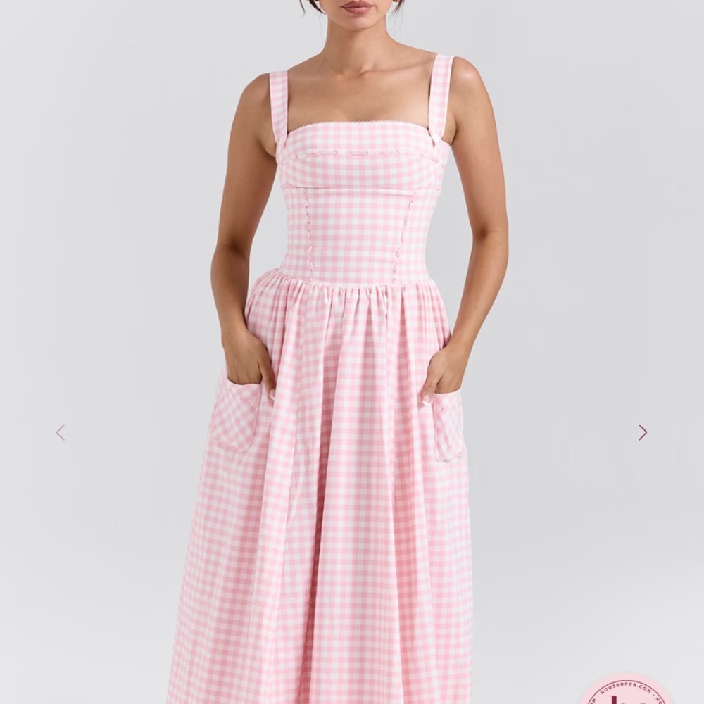 House of CB Vivien Strawberry Shortcake Gingham Midi Sundress xs